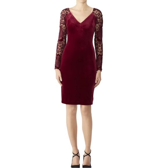 Badgley Mischka Dresses & Skirts - Badgley Mischka | Red Velvet Sheath Dress Size 4